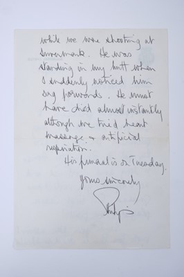 Lot 14 - H.R.H.The Duke of Edinburgh- handwritten double sided letter to his former Page, William Holloway dated 19th September 1976 and written on Balmoral Castle headed notepaper with the Dukes Royal ciph...