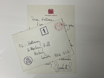 Lot 15 - H.M.Queen Elizabeth II, handwritten thank you letter to William Holloway - The Duke of Edinburgh's retired Page, written on Balmoral Castle headed notepaper thanking him for his letter of sympathy