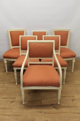 Lot 1303 - Matched set of six white painted salon chairs