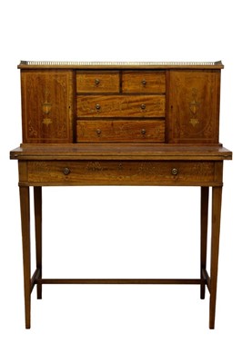 Lot 1304 - Good quality Edwardian mahogany and marquetry inlaid bonheur du jour