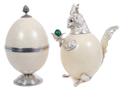 Lot 820 - Novelty silver plate mounted ostrich egg, together with another ostrich egg