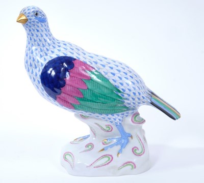 Lot 109 - Herend porcelain model of a partridge, decorated predominantly in blue, marks and model number 5071 to base, 23cm high