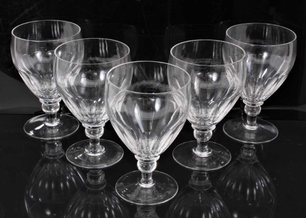 Lot 115 - Set of five 19th century glass rummers, with faceted bowls, collared and knopped stems, and conical feet, 15.5cm higih
