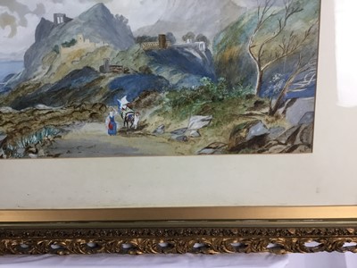Lot 56 - Victorian English school, coastal landscape, watercolour in a gilt frame, indistinctly signed, 61cm x 28cm