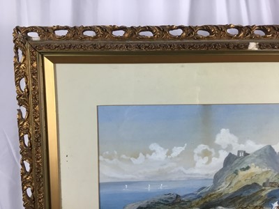 Lot 56 - Victorian English school, coastal landscape, watercolour in a gilt frame, indistinctly signed, 61cm x 28cm