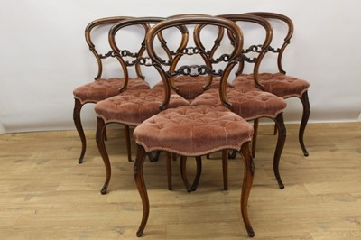 Lot 1448 - Set of six early Victorian rosewood balloon back dining chairs