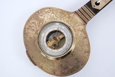 Lot 708 - Unusual 19th Century French Aneroid Barometer, thermometer in the form of a Mandolin