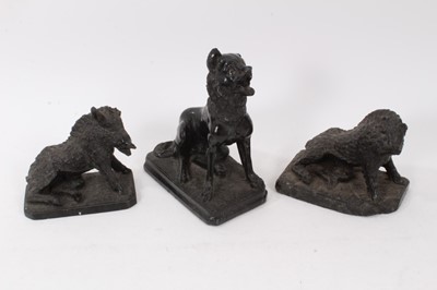 Lot 758 - 19th century Grand Tour carved serpentine model of Jennings Dog / The Dog of Alcibiades, together with two Grand Tour carved serpentine models of the Uffizi Boar (3)