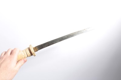 Lot 1033 - Japanese Wakizashi in ornately carved bone scabbard, blade 33.2cm in length