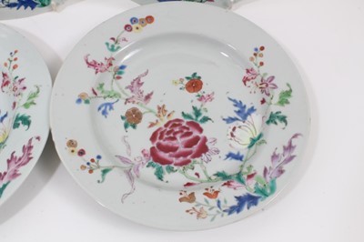 Lot 125 - Set of seven Chinese famille rose porcelain dishes, Qianlong period, decorated with peonies and other flowers, 23cm diameter
