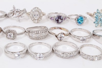 Lot 72 - Ring display box containing twenty seven contemporary silver and gem set dress rings