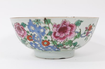 Lot 127 - Collection of antique Oriental ceramics and stands, including two Canton dishes, two 18th century Chinese teapotsa Chinese Imari dish, two 18th century Chinese bowls and one 19th century bowl