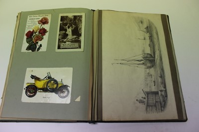 Lot 1556 - Two commonplace albums with drawings, prints and postcards
