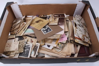 Lot 1560 - Box of loose photographs, carte de visites, social history postcards