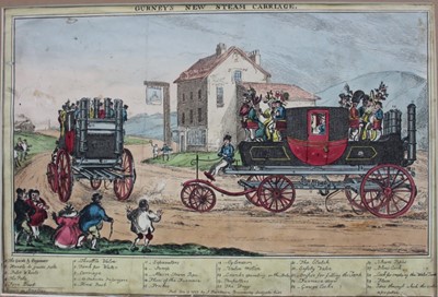 Lot 1112 - Rare early 19th century hand coloured etching - Gurneys New Steam Carriage