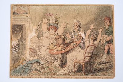 Lot 1116 - James Gillray (1757-1815) hand coloured etching, Advantages of wearing Muslin Dresses, published Hannah Humphrey 1802