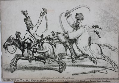 Lot 1117 - James Gillray (1756-1815) etching, Mamlouk et Hussard Republican, published Hannah Humphrey 1799