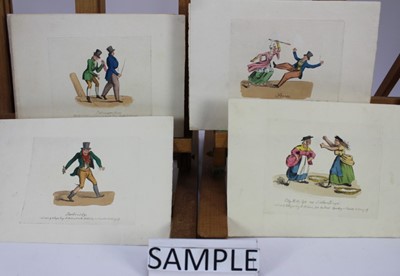 Lot 1122 - Rare set of eight satirical hand coloured etchings by J Royle, published 1825