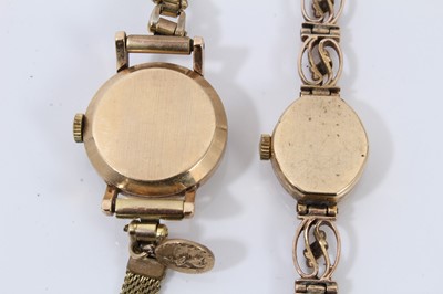 Lot 639 - Two ladies 9ct gold cased wristwatches, the Certina wristwatch on 9ct gold bracelet and the Cyma gold cased wristwatch on plated bracelet.