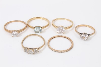 Lot 93 - Six 9ct gold synthetic stone dress rings