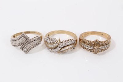 Lot 94 - Three 9ct gold diamond set dress rings