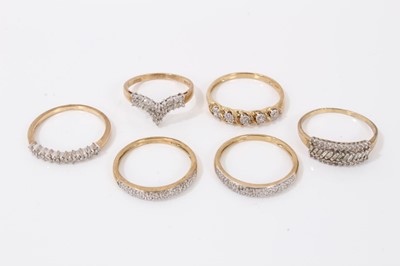 Lot 95 - Six 9ct gold diamond set half eternity style rings