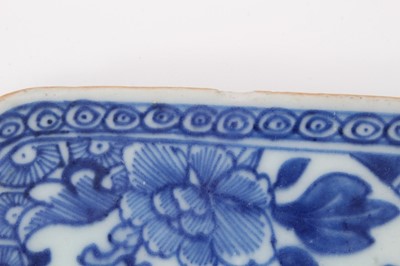 Lot 137 - Chinese blue and white porcelain platter, 18th century, decorated with a figure standing on an island by a rocky outcrop, 35cm across