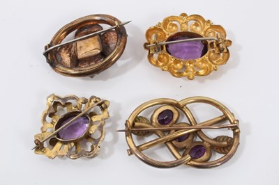 Lot 174 - Group of Victorian and later gem set brooches, purple stone bracelet, pairs of earrings and two vintage glass bead necklaces