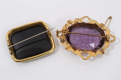 Lot 174 - Group of Victorian and later gem set brooches, purple stone bracelet, pairs of earrings and two vintage glass bead necklaces