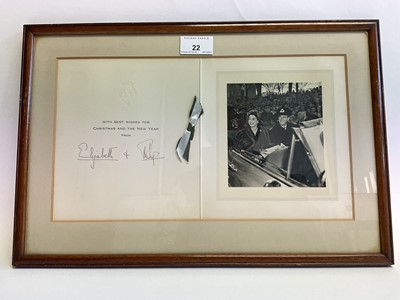 Lot 22 - T.R.H. The Princess Elizabeth and The Duke of Edinburgh - two signed framed Christmas cards for 1949 and 1951 and another framed 1970s Christmas card (3)
