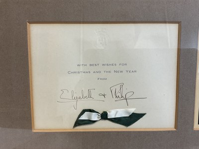 Lot 22 - T.R.H. The Princess Elizabeth and The Duke of Edinburgh - two signed framed Christmas cards for 1949 and 1951 and another framed 1970s Christmas card (3)