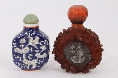 Lot 781 - Large collection of Chinese snuff bottles, in hardstone, glass and wood. (15)