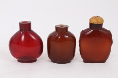 Lot 781 - Large collection of Chinese snuff bottles, in hardstone, glass and wood. (15)