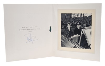 Lot 23 - H.R.H. The Duke of Edinburgh - signed 1951 Christmas card with photograph of the Royal couple on tour in Canada, signed 'Philip' - given to the Duke's Page