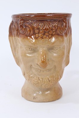 Lot 162 - 19th century salt glazed stoneware Bacchus mask mug