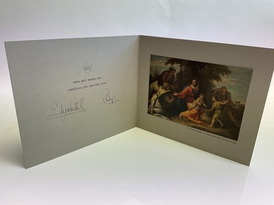 Lot 26 - H.M. Queen Elizabeth II and H.R.H. The Duke of Edinburgh, signed 1958 Christmas card with print of The Holy Family by Ricci, signed 'Elizabeth R and Philip'
