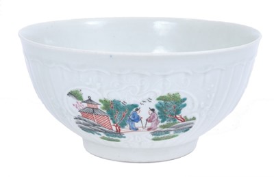 Lot 186 - A Worcester pleat moulded bowl, painted in Chinese style with the Stag Hunt pattern, circa 1755
