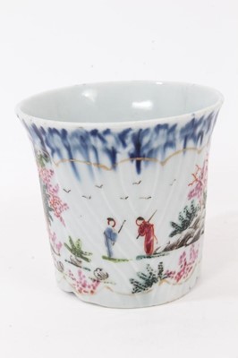 Lot 188 - A Worcester feather moulded coffee cup, painted in Chinese style with figures in a garden, circa 1755-57