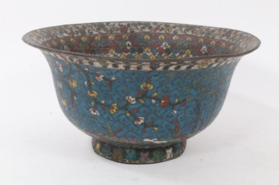 Lot 790 - Chinese cloisonné bowl, on straight foot, decorated with a continuous frieze of flowering shrubs, 22cm diameter