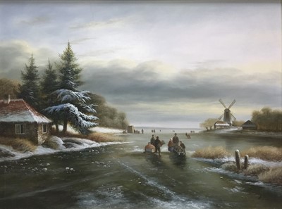 Lot 82 - 19th century style Dutch oil on panel, skating scene
