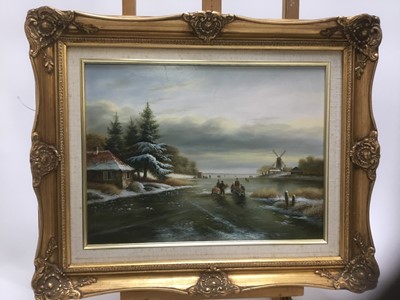 Lot 82 - 19th century style Dutch oil on panel, skating scene