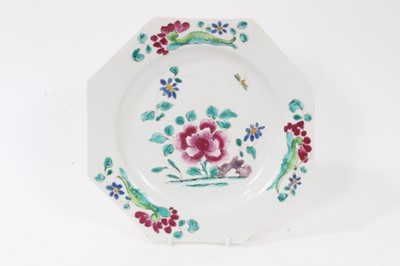 Lot 203 - A Bow octagonal plate, painted in Chinese famille rose style, circa 1755