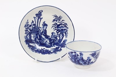 Lot 210 - Worcester blue and white Mother and Child pattern tea bowl and saucer, circa 1775