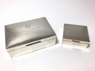 Lot 352 - 1920s silver box of rectangular form with engraved Regimental inscription, and one other