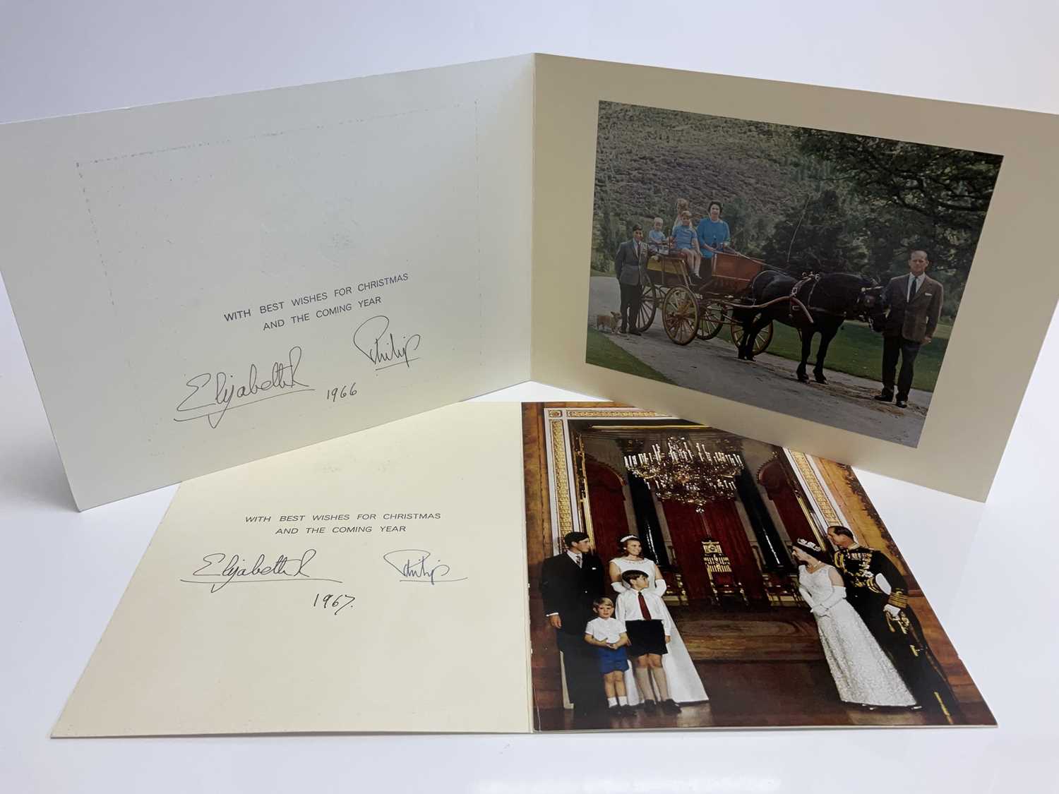 Lot 32 - H.M. Queen Elizabeth II and H.R.H. The Duke of Edinburgh, two signed 1966 and 1967 Christmas cards