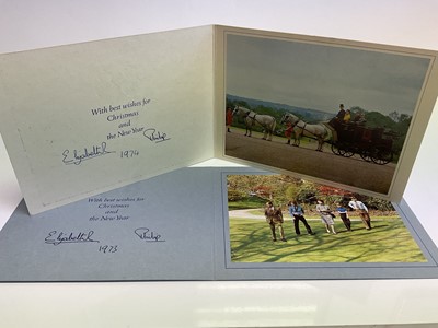 Lot 33 - H.M.Queen Elizabeth II and H.R.H.The Duke of Edinburgh, Two signed 1973 and 1974 Christmas cards both with colour photographs of The Royal Family