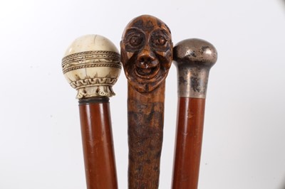 Lot 798 - Late 18th / early 19th century ivory knopped Malacca walking stick, together with two further walking sticks