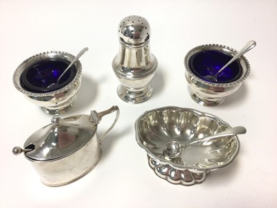 Lot 356 - Selection of miscellaneous silver condiments, including a pair of salts with blue glass liners