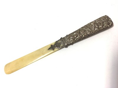 Lot 364 - Far Eastern white metal mounted paper knife