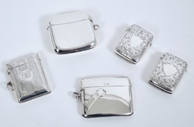 Lot 360 - Group of five silver late early 20th century silver vestas (Various dates and makers).